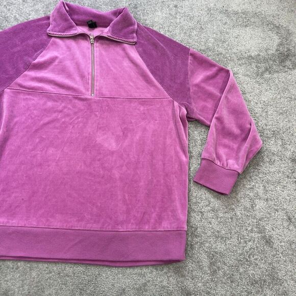 Wild Fable Velour 1/4 Zip Pullover Sweatshirt Purple Magenta Sz Medium Oversized - Picture 3 of 11